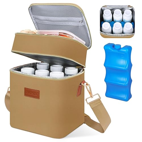 PIIOSER Bolsa enfriadora de leche materna con bolsa de hielo para 6 biberones de hasta 9 onzas, bolsas aisladas para biberones, doble capa