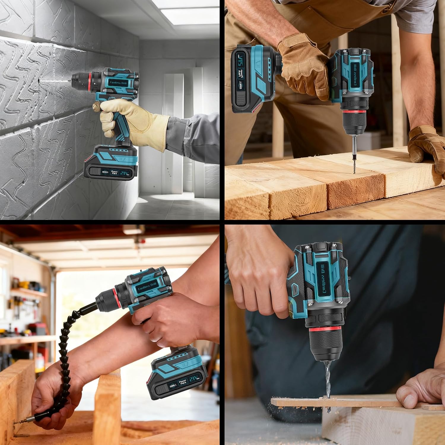 Cordless Drill, 21V Brushless Power Drill with Dual 2.0Ah Power Pack and Charger, Electric Drills Set, 3/8" Metal Chuck, 25+1 Torque, 2 Speed Compact Drills with 87PCS for DIY, Home Repair & Gift