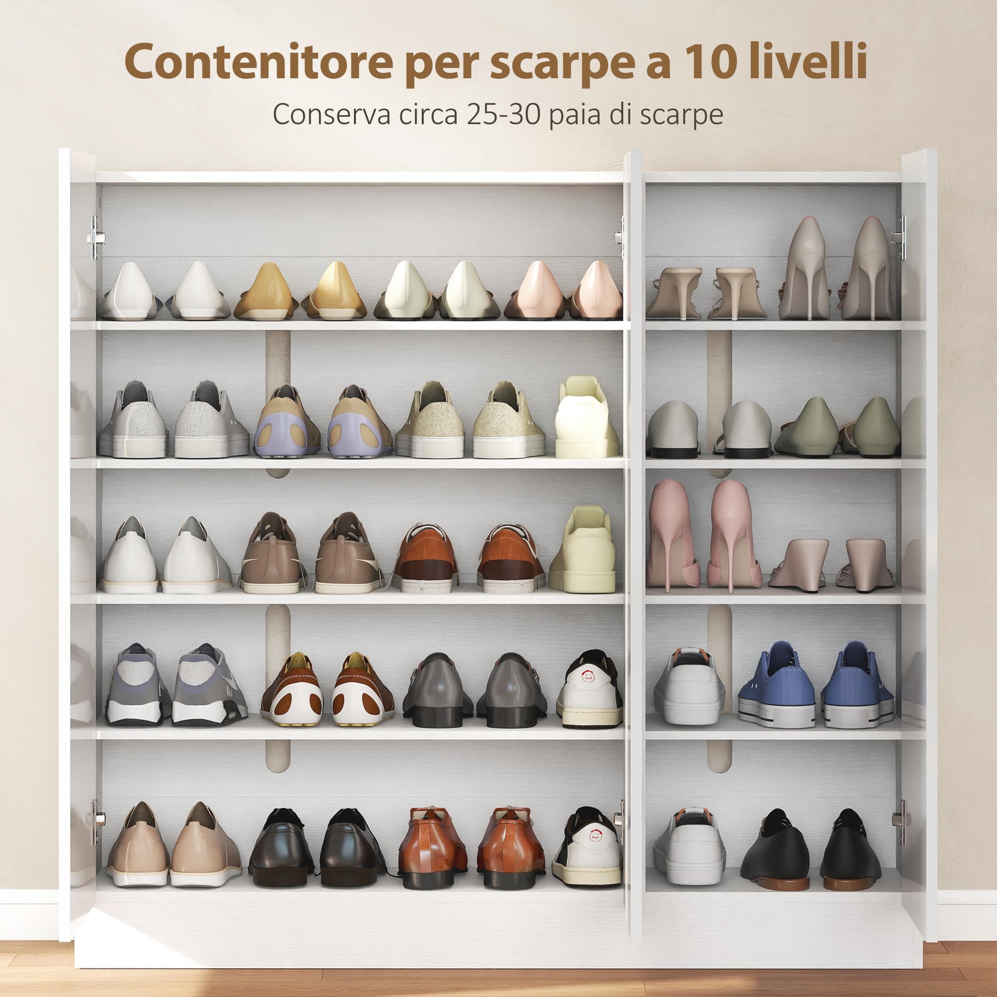 HOMCOM Scarpiera Ingresso, 4 Fori di Ventilazione, Multiuso, Bianco Lucido