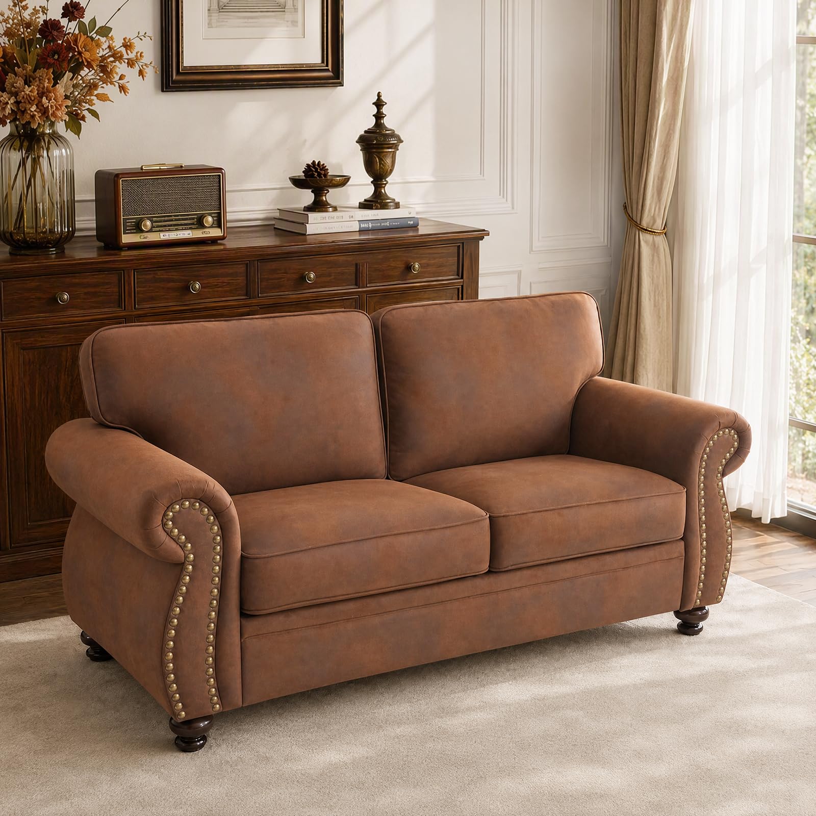 Couchus 71" W Loveseat Sofa Couch, Faux Leather Fabric Sofas, Caramel Rust
