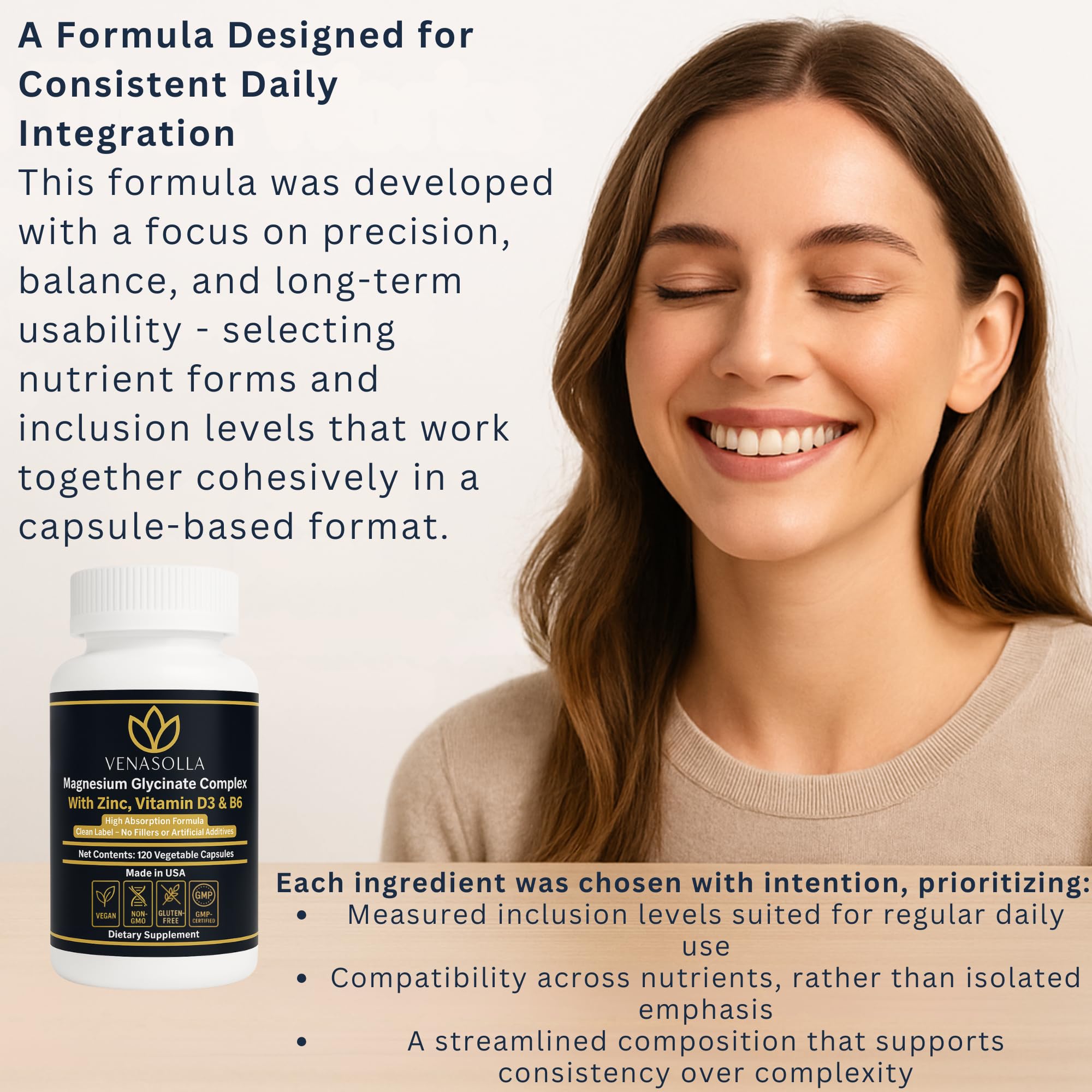 Magnesium Glycinate Complex 4-in-1 - Chelated Magnesium Bisglycinate (150 mg Elemental) with Zinc Picolinate, Vitamin D3 & B6-120 Vegan Capsules, Non-GMO - Men & Women — Amazon image 7