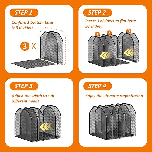 Miniatura 6 de Organizador de archivos de escritorio, organizador de escritorio vertical ajustable de 5 secciones, clasificador de archivos, estante vertical de