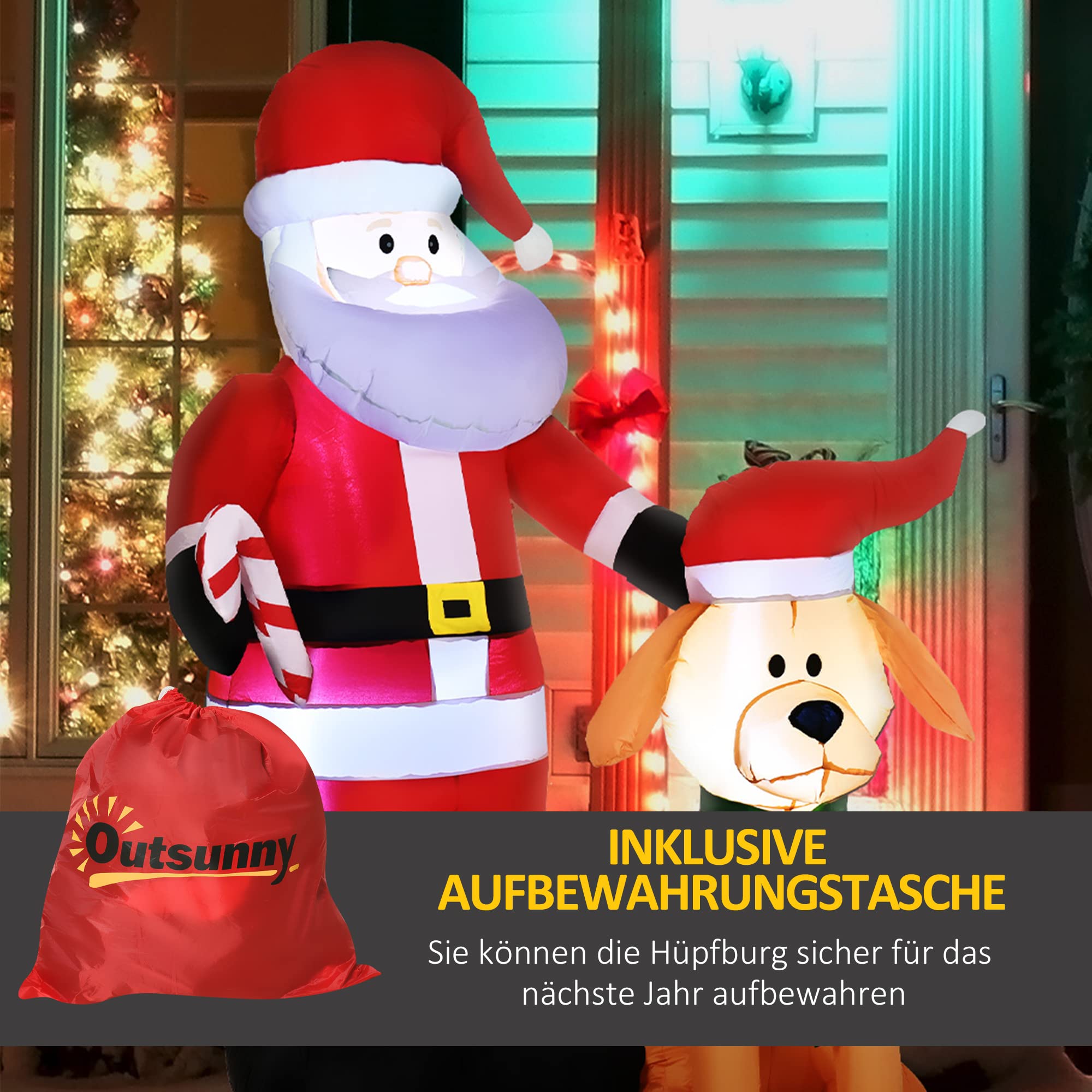 Outsunny Aufblasbarer Weihnachtsmann 157cm Beleuchtet mit LED Licht