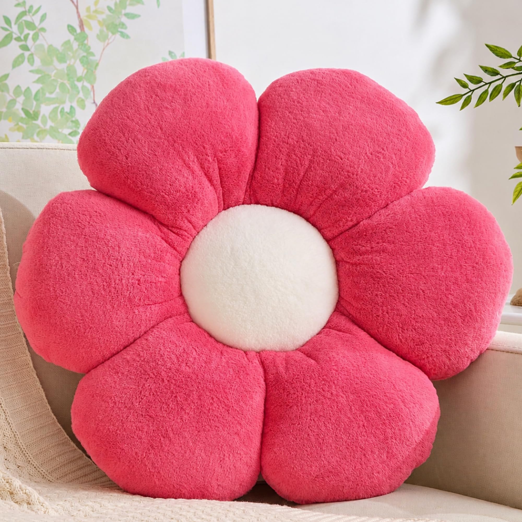 CANGHI Flower Pillow Hot Pink 15.74 Inch Decorative Throw Pillow