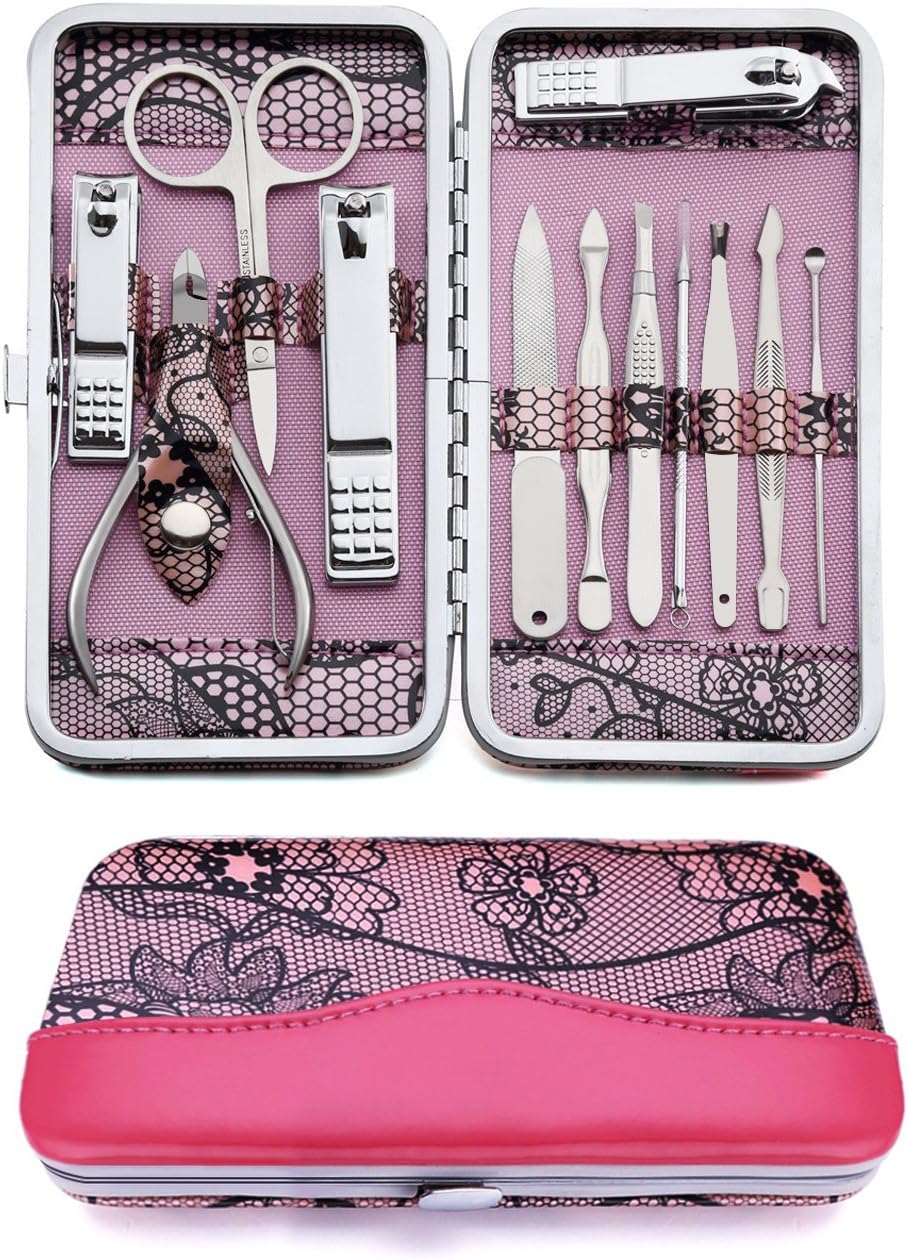 Manicure Pedicure Set Nail Clippers - Aooeou 12 In 1 Mens Stainless Steel Professional Pedicure Kit Nail Scissors Grooming Kit with Black Leather Travel Case Tools