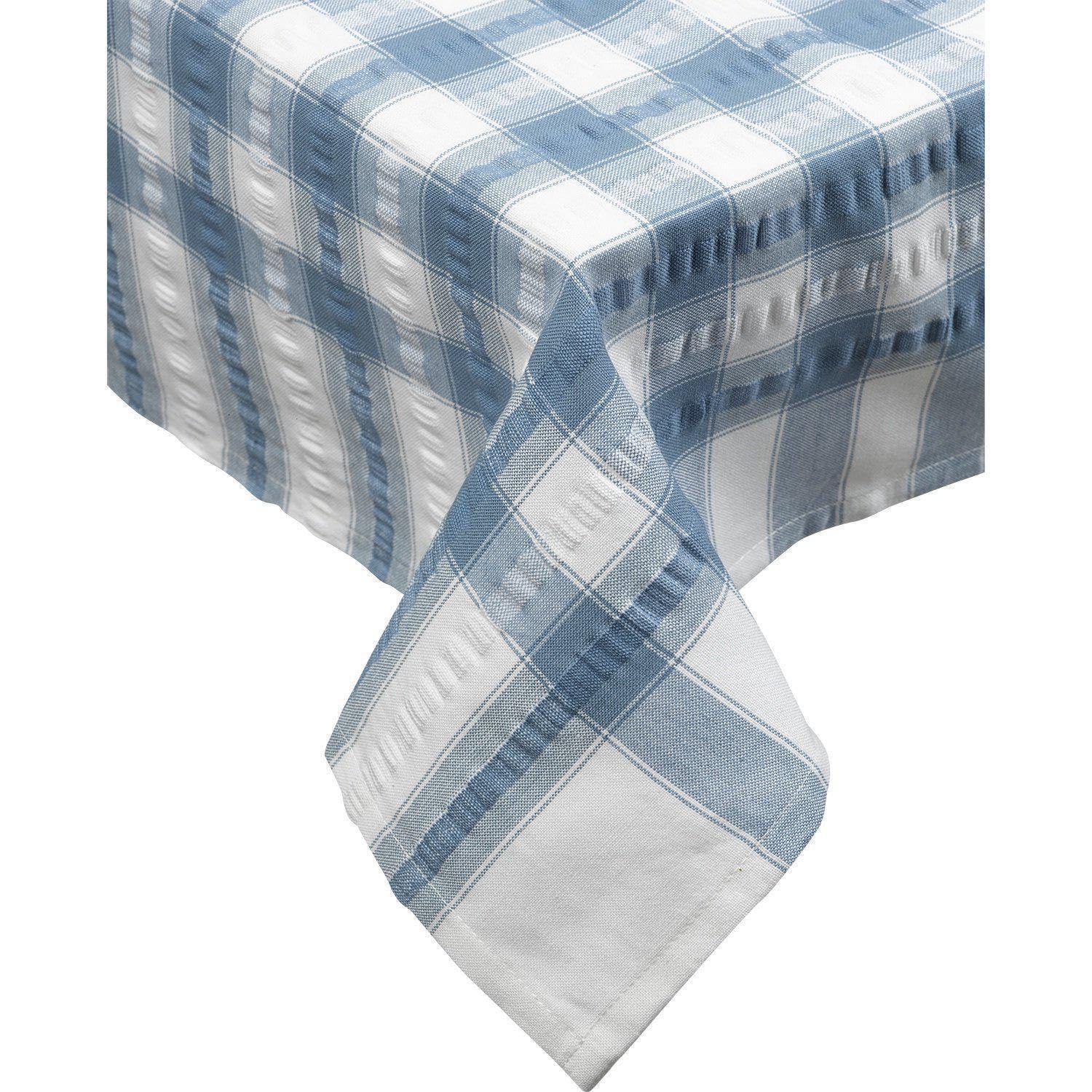 Downview's Light Blue Downview Seersucker Check Cotton Tablecloth 70 Round