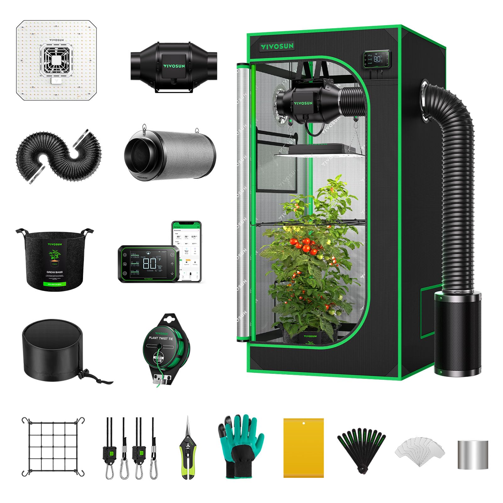 VIVOSUN GIY Smart Grow Tent System 2x2, WiFi-Integrated Grow Tent Kit, with Automate Ventilation and Circulation, Schedule Full Spectrum 100W LED Grow Light, and GrowHub E42A Controller