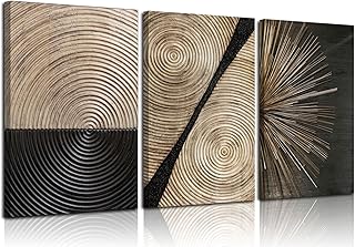 3Pcs Retro Wood grain Abstract Canvas Wall Art Minimalist Black Golden Line Texture Wall Decor Pictures Neutral Geometric Beige Brown Poster Prints for Living Room Bedroom Home Decoration 12x16in