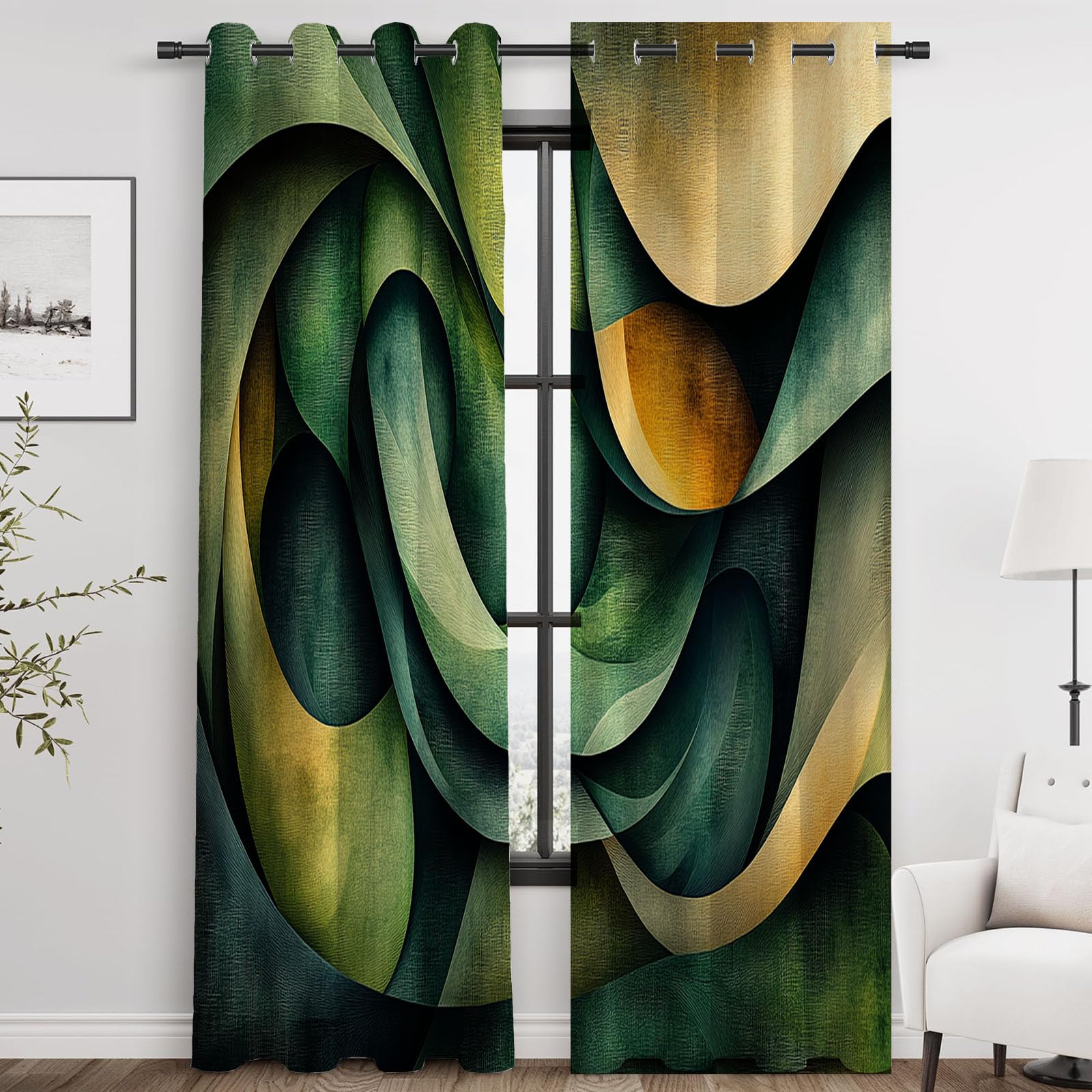Bunte Abstrakte Moderne Geometrisch Vorhang Blickdicht, Modernes abstraktes fließendes Band Gardinen für Schlafzimmer Wohnzimmer Fenster Deko, Blackout Curtain-H180 x B140 cm (2er Pack)