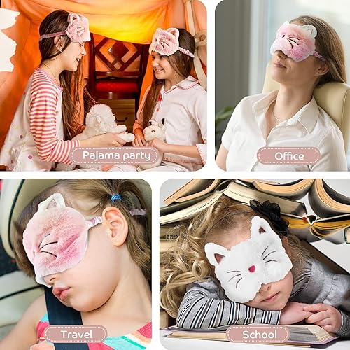 Vista 4 de Antifaz de sueño para niños, niñas, cubierta de felpa para los ojos para dormir, 3 piezas suave con los ojos vendados, sombra de animales para niños