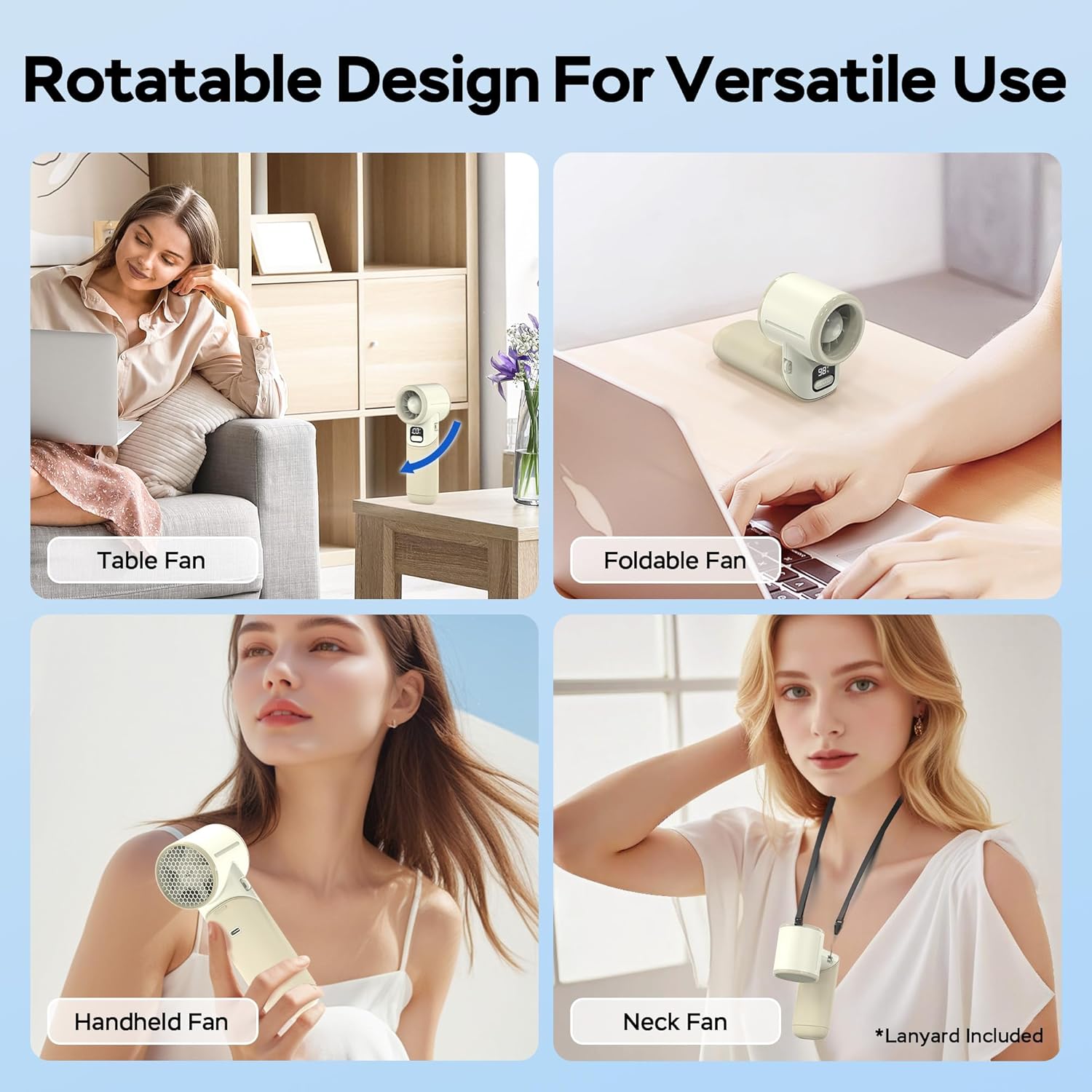 Portable Handheld Turbo Fan丨5 Speed Foldable Hand Fans丨Max 20 Hours Runtime丨Rechargeable Mini Pocket Cooling Fan for Travel, Outdoor Activities, Gifts for Women