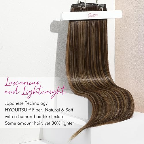 Miniatura 3 de REECHO Extensiones de cabello con clip, 4 extensiones de cabello largo y lacio, 24 pulgadas, extensiones de cabello lacio y natural, trama de encaje