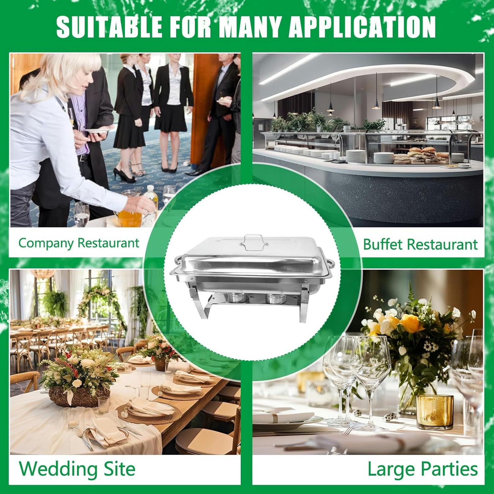 8 Pack Buffet Buffet Buffet, Acero Inoxidable Catering Food Warmer con Bandejas De Comida para El Equipo De Buffet De Boda De Fiesta (4 Paquetes 1/1 Sartén + 4 Paquetes 1/3 Sartén)