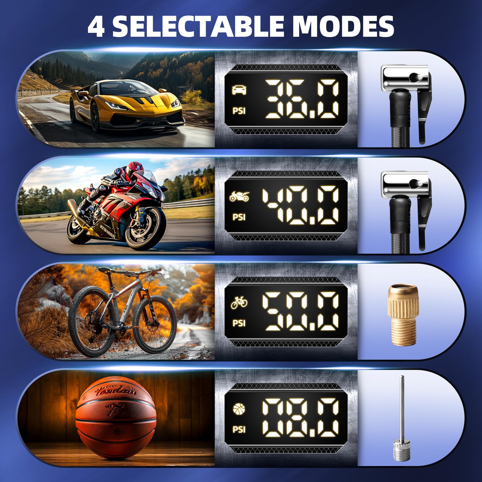 Zune Lotoo Elektrische Luftpumpe Fahrrad 150PSI/10,3 Bar, 9000mAh Akku Luftpumpe Elektrisch mit LED-Anzeige, Tragbare Akku Auto Kompressor mit 12V DC-Kabel & LED-Licht für Auto Motorrad Fahrrad Bälle