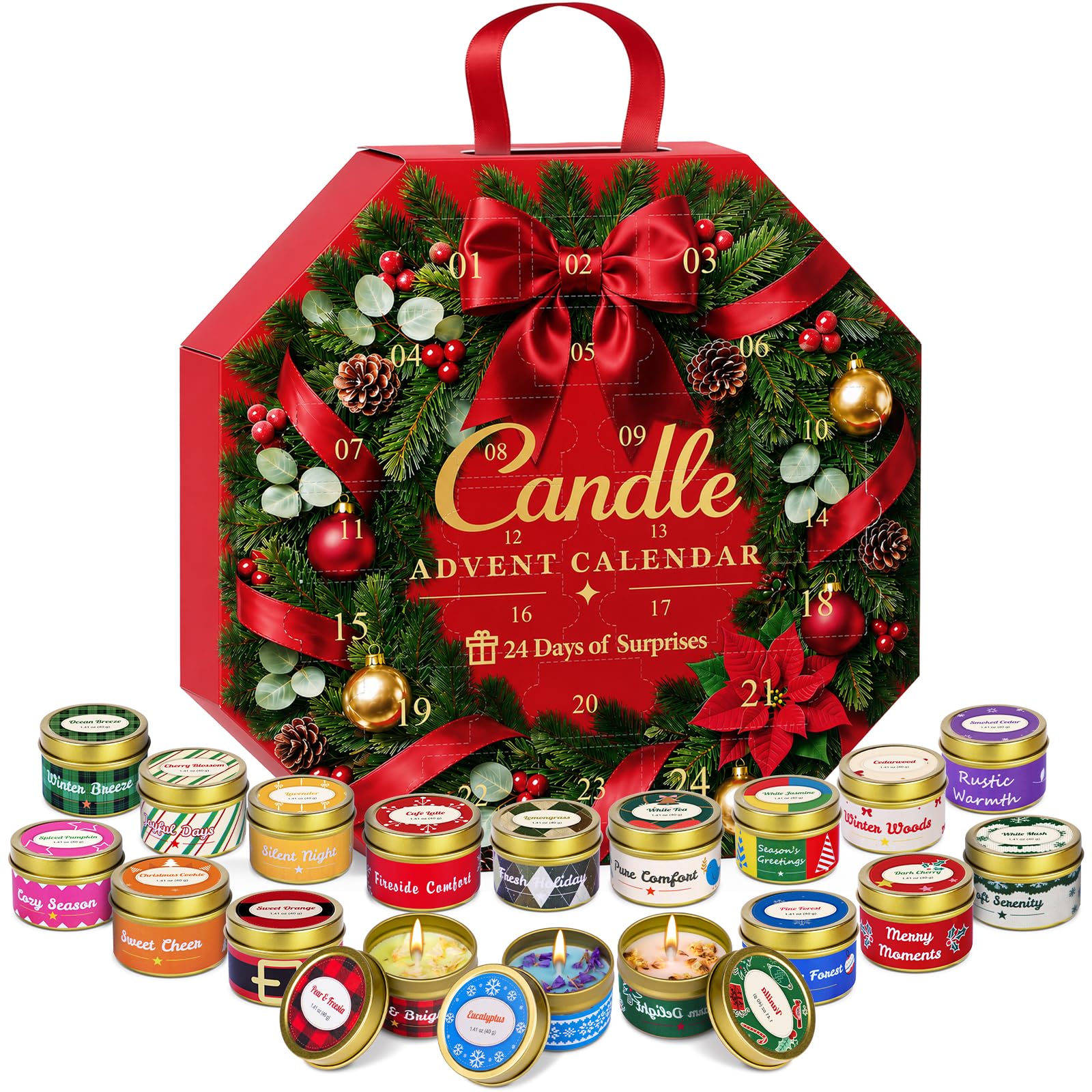 Candle Advent Calendar 2026, 24-Day Scented Candle Gift Set for Women | 100% Natural Soy Wax, 24 Different Fragrances, Daily Scent Surprises, Christmas Decor and Gifting
