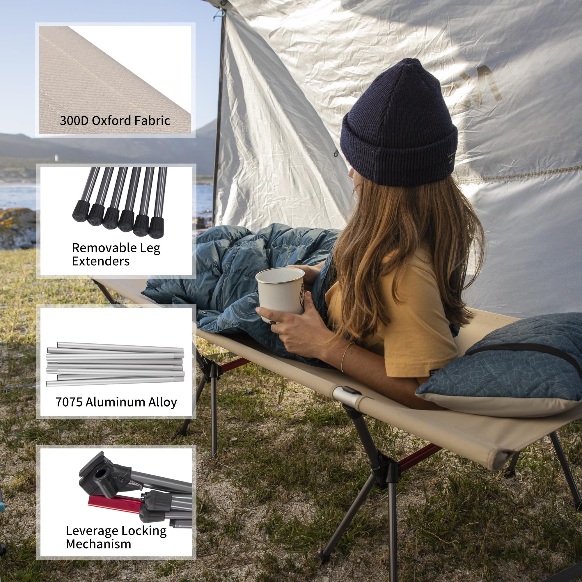 Naturehike - Cama de camping ultraligera, capacidad de carga de 150 kg, altura ajustable, plegable, portátil, ideal para camping, oficina o uso de invitados