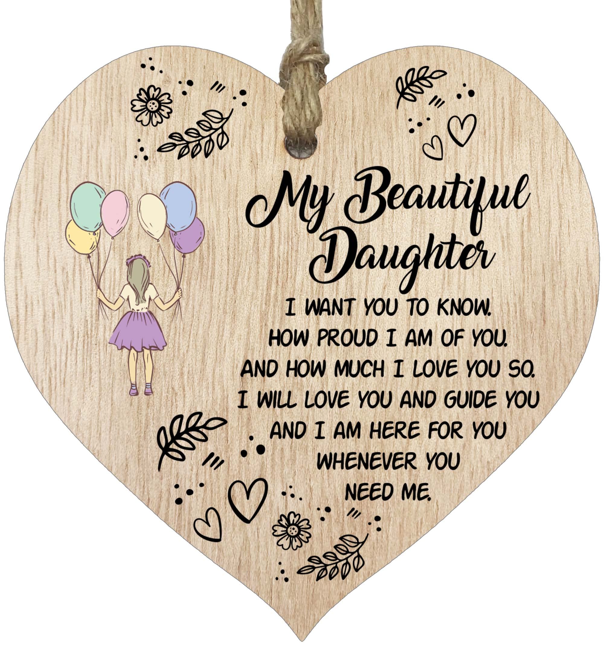 Stuff4 Beautiful Daughter Hanging Wooden Heart Sign Plaque Daughter Gifts