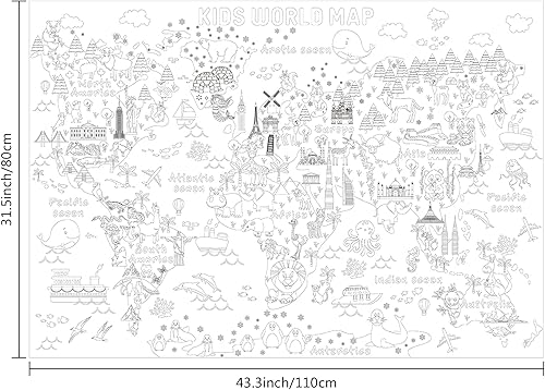 Miniatura 2 de Outus Póster gigante para colorear con mapa del mundo, libro grande y positivo para colorear, póster educativo para aula, hogar, fiesta de