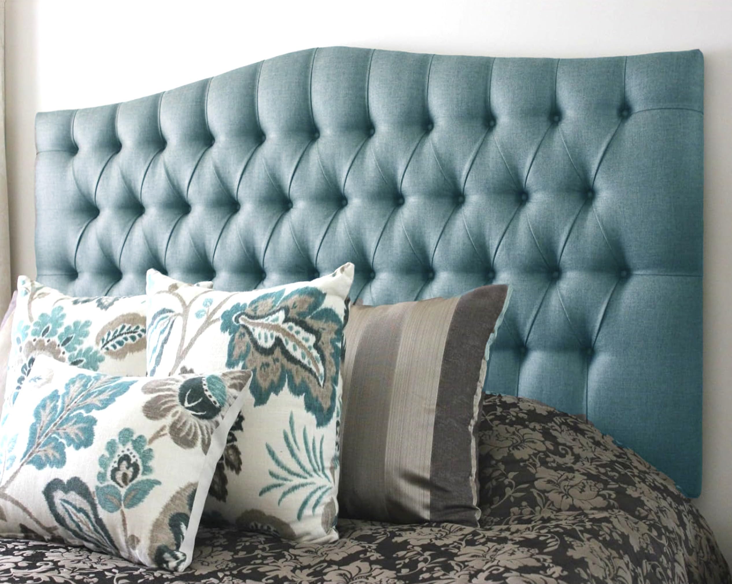 luxisleepltd Plush Velvet Fabric Dewsbury Tufted Upholstered Headboard for divan bed frame Single double king 26/30" Height, (Duck egg, 3ft-30'' High)