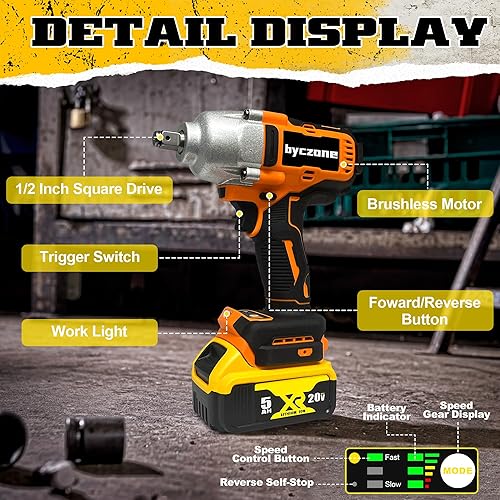 Miniatura 7 de Llave de impacto inalámbrica para batería Dewalt de 20 V, 1/2 pulgada, 590 pies-libras (800 N.m), pistola de impacto de alto par, destornillador