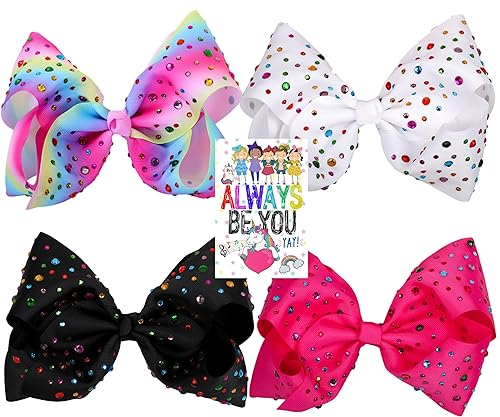 Miniatura 1 de Paquete de 4 lazos grandes para el cabello, lazos brillantes para animar, lazos gigantes de diamantes de imitación, accesorios para el cabello de