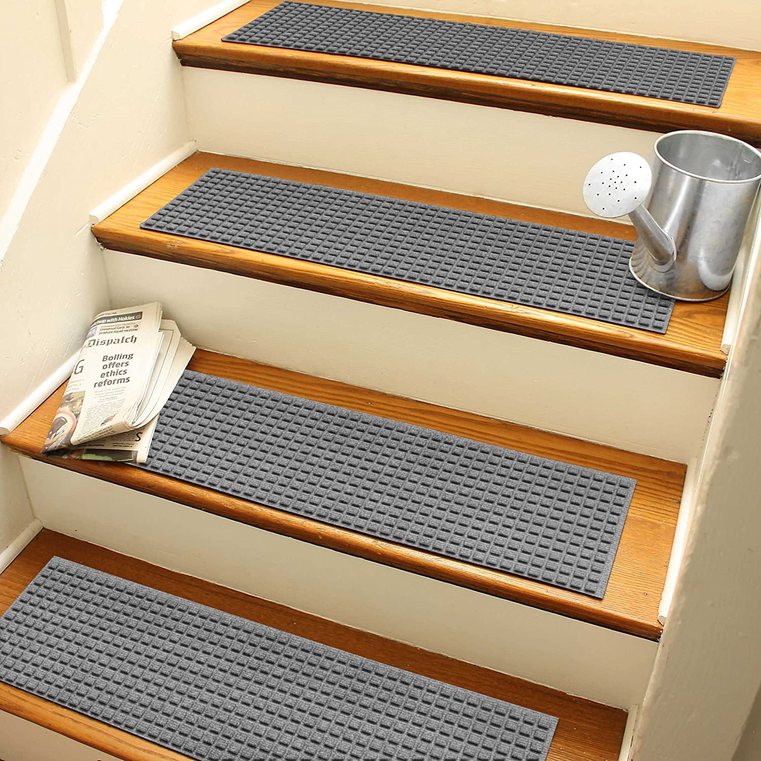 Bungalow Flooring Waterhog Stair Treads – Set of 4 Stairway Rugs with Slip-Resistant Surface for Indoor and Outdoor Use, Durable Water-Trapping Rubber