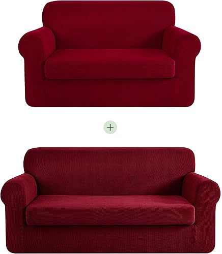 CHUN YI Juego de fundas elásticas de 2 piezas para sofá y sofá biplaza, juego de funda para sofá de 2 y 3 plazas, tela jacquard a cuadros pequeños