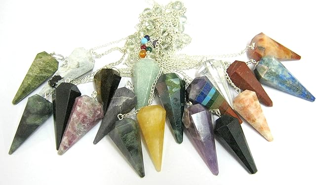 Set of Fifteen Gemstones Cone Pendulums Crystal Healing Reiki Dowsing Feng Shui Men Women Gift Metaphysical Powerful Meditation Psychic Energy Chakra Balancer Wellness Handcrafted