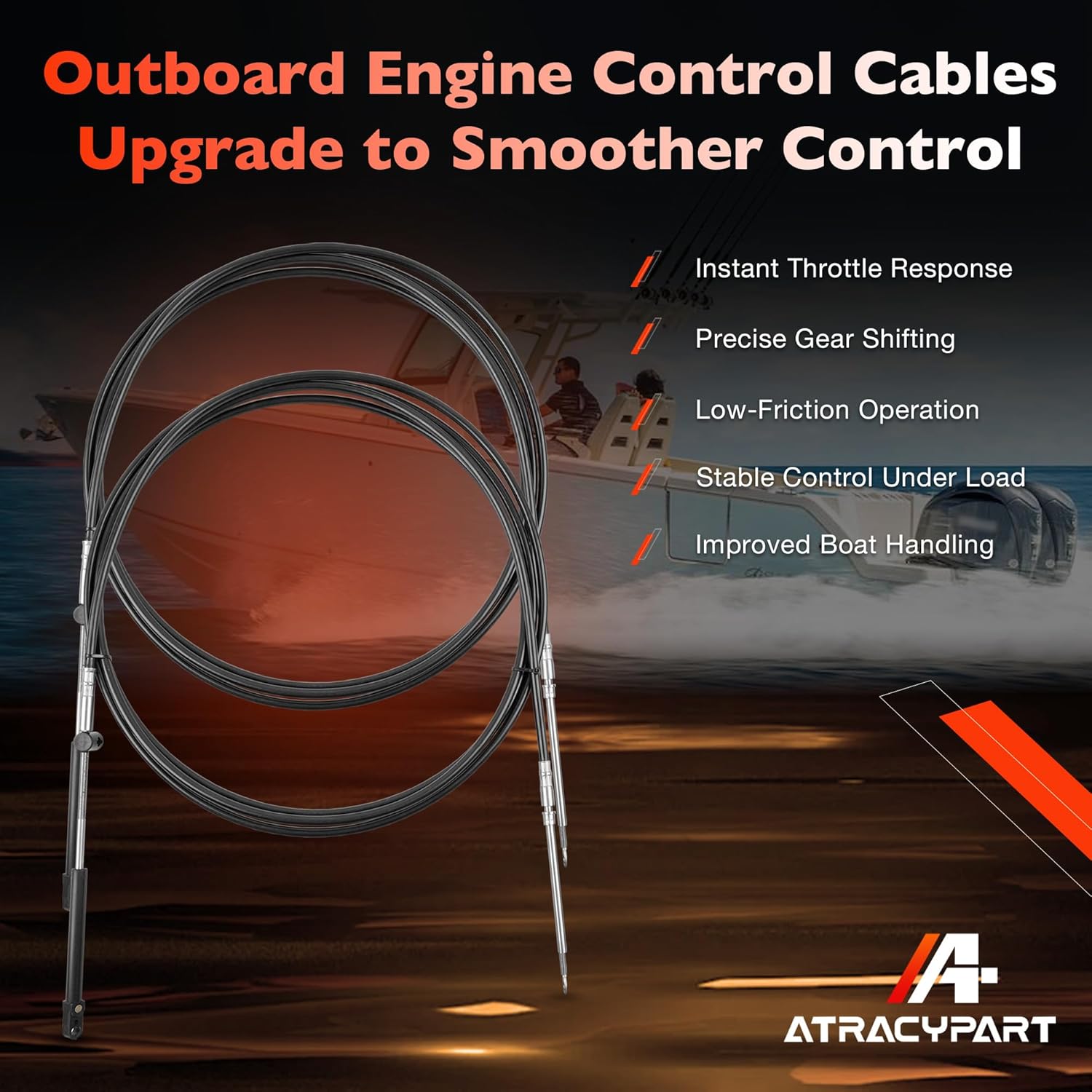 ATRACYPART Upgrade GEN 2 Outboard Throttle Shift Control Cable Set Compatible with Mercury, Mariner, MerCruiser, Quicksilver, Force Motors （2PCS）