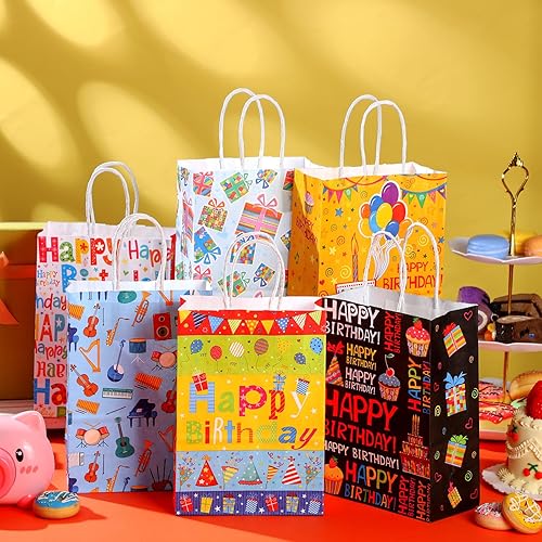 Miniatura 3 de Outus 24 bolsas de regalo de feliz cumpleaños, bolsas de regalo de fiesta de cumpleaños a granel con asas, bolsas de papel de cumpleaños, bolsas de