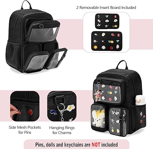 Miniatura 2 de Ita Bolso con Pin de Exhibición Mochila con Inserción, Mochila Estética Kawaii con Funda para Laptop para Cosplay y Concierto, Negro, Mediana
