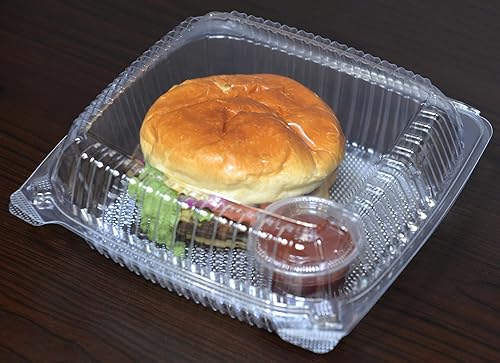 Miniatura 39 de Daxwell 8 x 8 x 3 pulgadas con bisagras de plástico (OPS) recipientes para llevar, microondas, E10005891 (caja de 200)