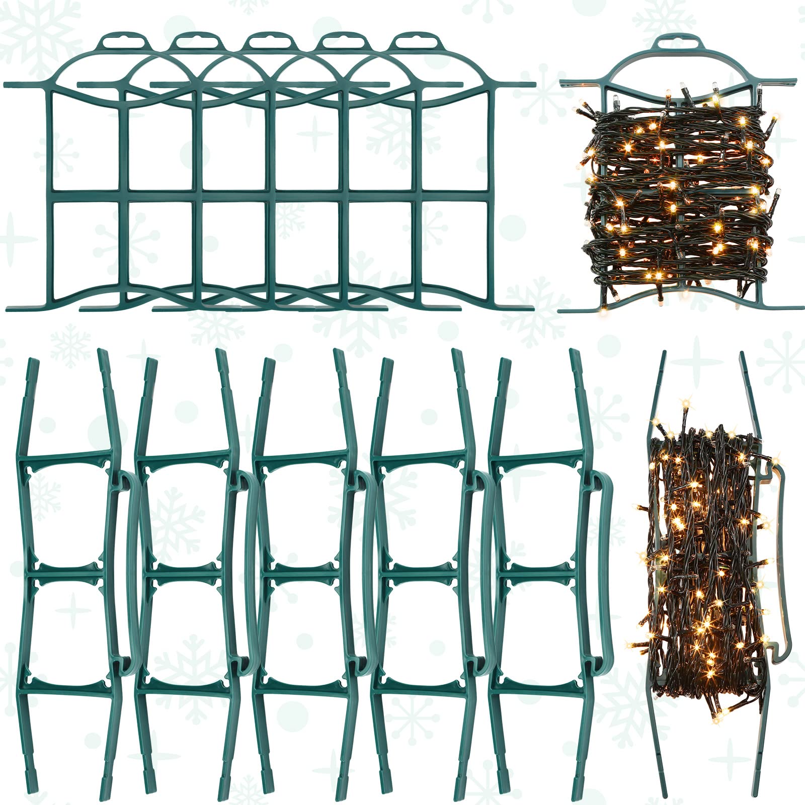 Queekay Christmas Light Storage Holder Holiday Light Reels Extension Cord Wind up Cord Organizer for Tree Lights Cord Wire Garland Decor, 2 Sizes Hold up to 98 or 164 Feet(Green, 12 Pcs)