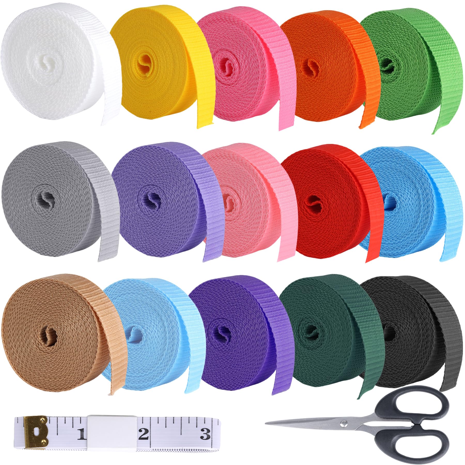 BIFZOIN 15 Rolls Nylon Webbing 1 Inch, Webbing Straps for Bag
