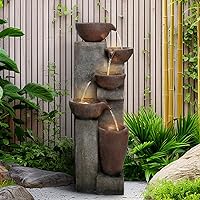 SunJet 5-Tier 40" Cascading Water Fountain with LED Lights - Indoor Outdoor Garden Patio Floor Fountain