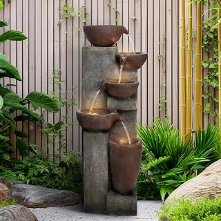 SunJet 5-Tier 40" Cascading Water Fountain with LED Lights - Indoor Outdoor Garden Patio Floor Fountain
