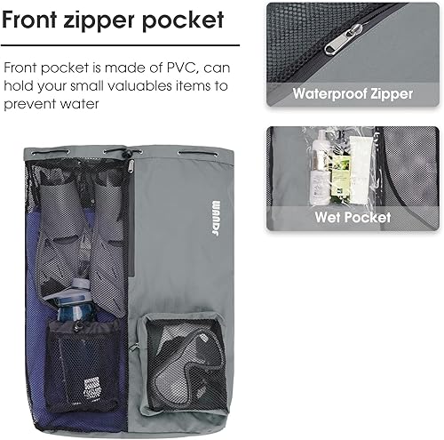 Vista 81 de WANDF Mochila de malla con cordón y bolsillo húmedo para natación, gimnasio y equipo de entrenamiento Negro