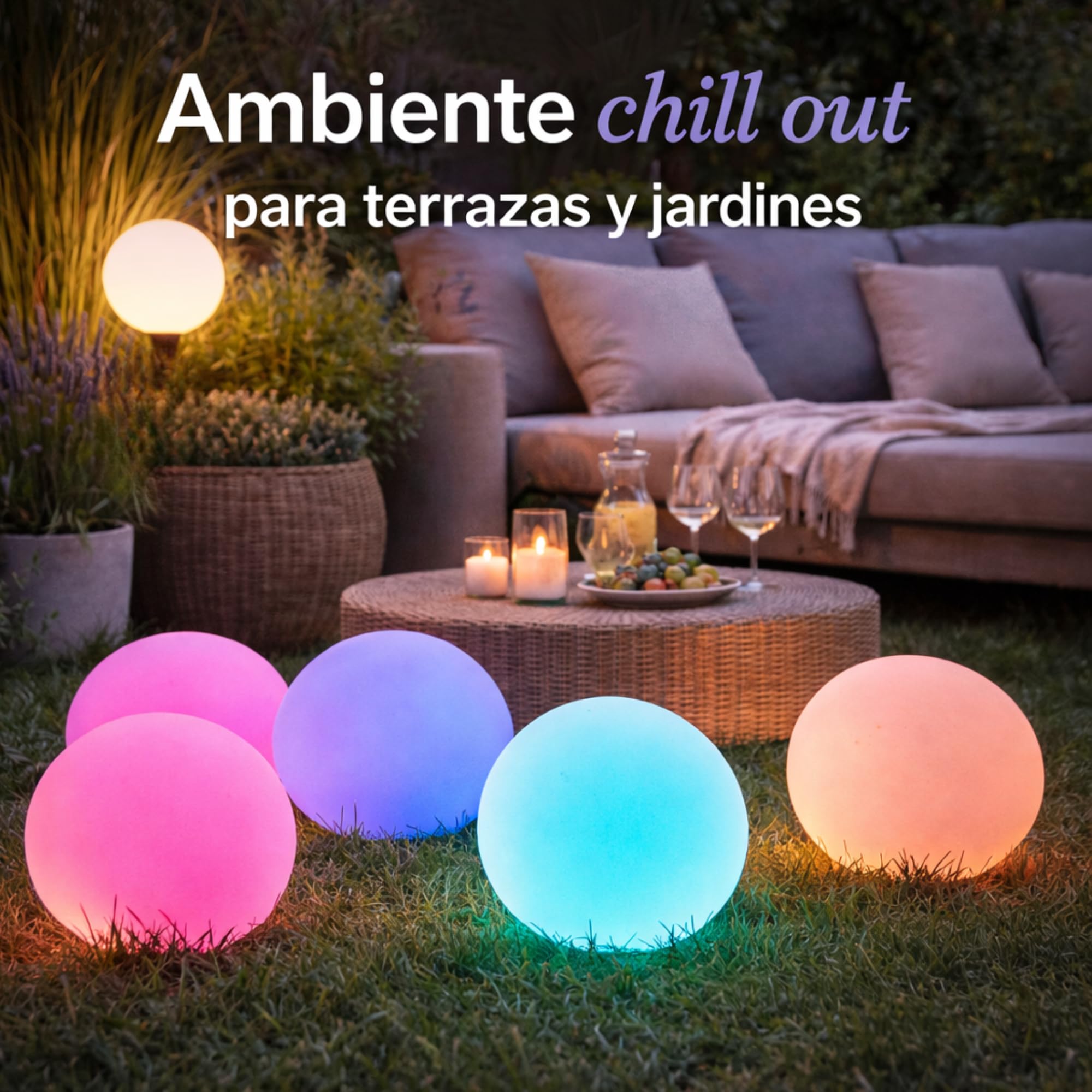 Jandei - Lámpara, Esfera LED RGB Solar, IP67, Recargable, con control remoto. Incluye mando y estaca. Perfecta para jardín, eventos, casas. (Diámetro: 30 cm)