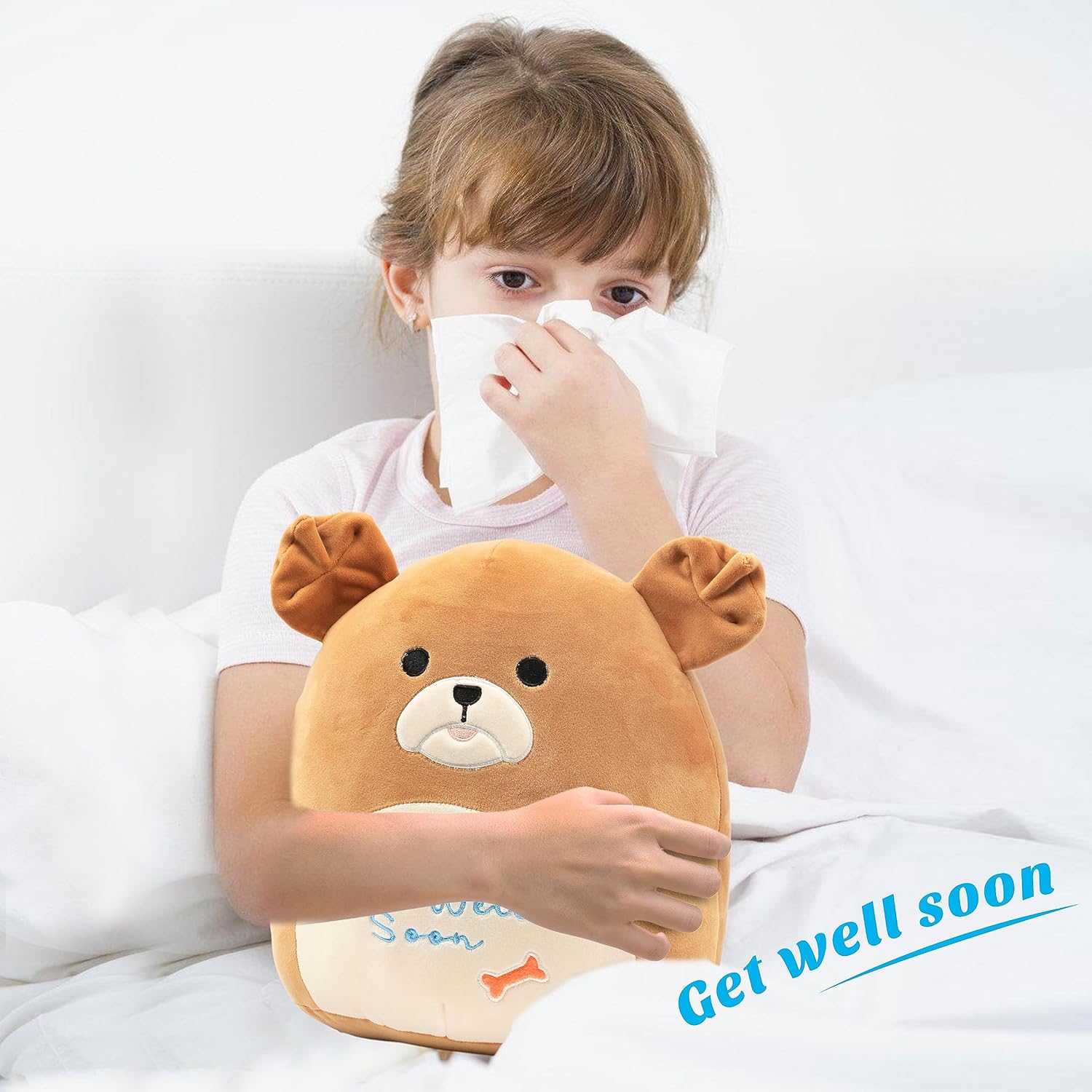 Easfan 13'' Get Well Soon Puppy Plush Pillow Soft Cute Shar Pei Dog Plush Get Well Soon Gifts for Kids Patient Feel Better for Women Men, Brown - Image 5
