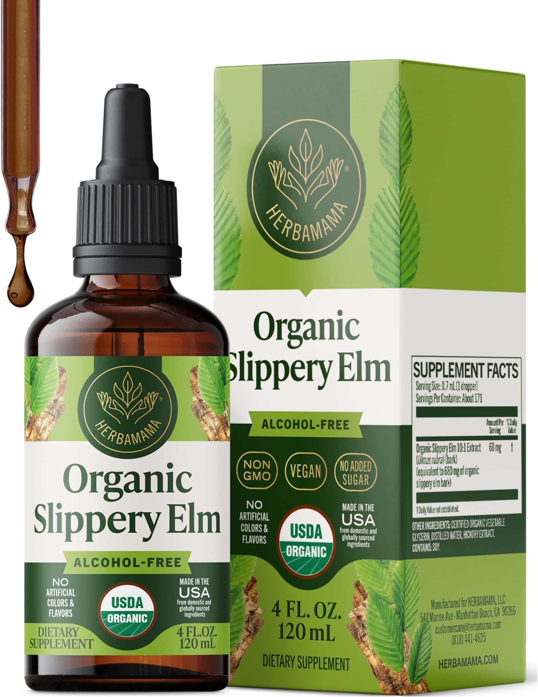 HERBAMAMA USDA Organic Slippery Elm for Men - Digestion Support - 4 oz