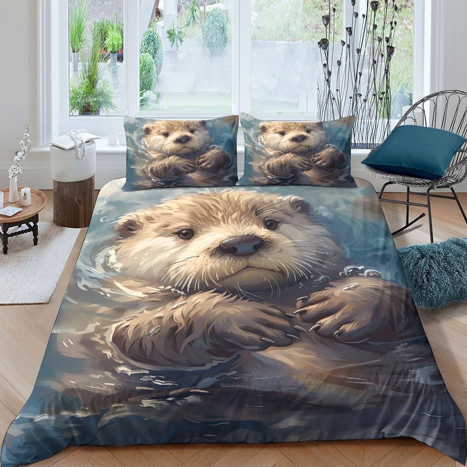 Ctjqhvkz Style-4 3D Printed Otter Fitted Sheet Microfiber Soft Breathable River Scene Mattress Cover For Bedroom Dorm Decor Single（135X200cm）