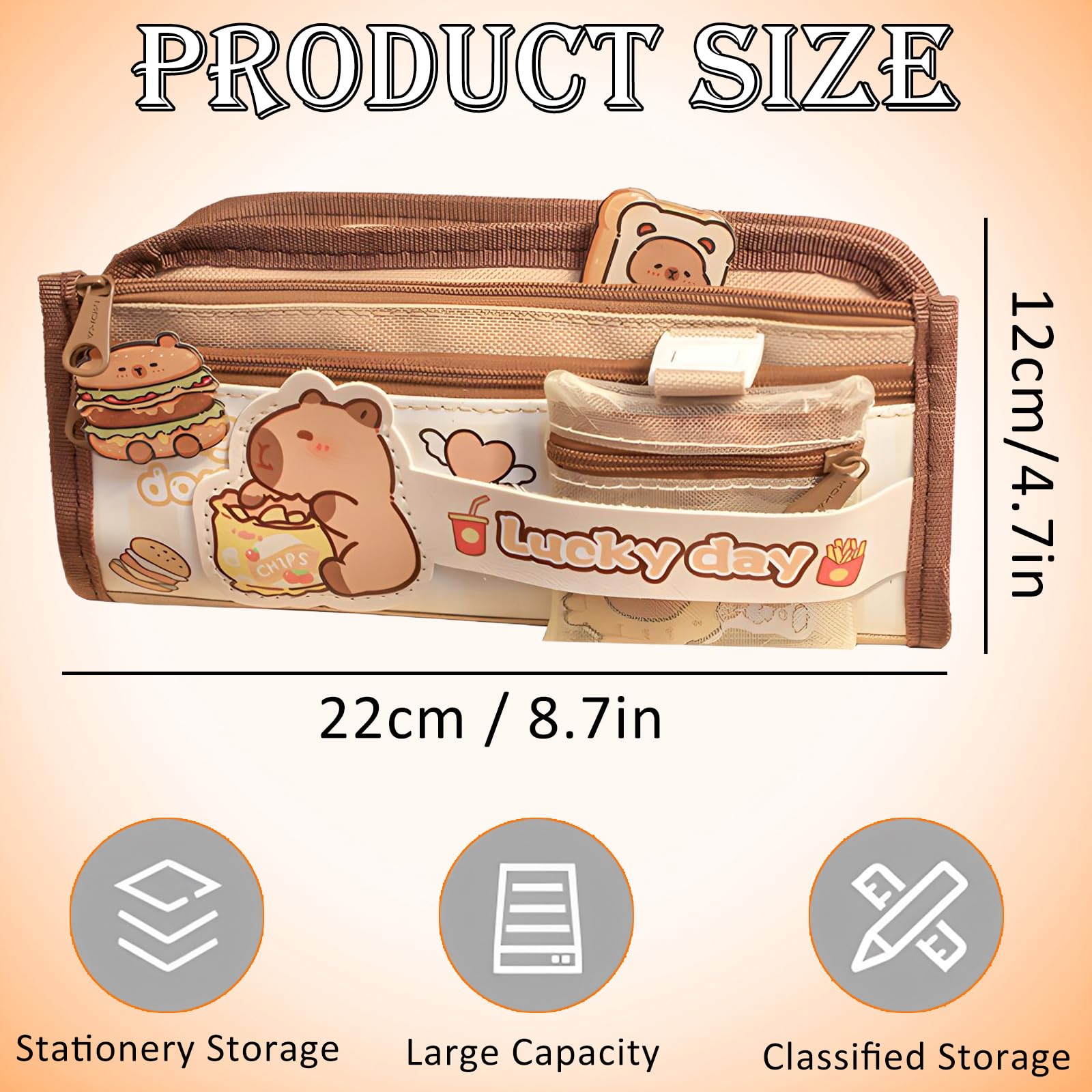 JYJLLM Capybara 5-Layer Mesh Zipper Pencil Case (12x22cm), Large Capacity Organizer for Pen Collection Artists - Image 2