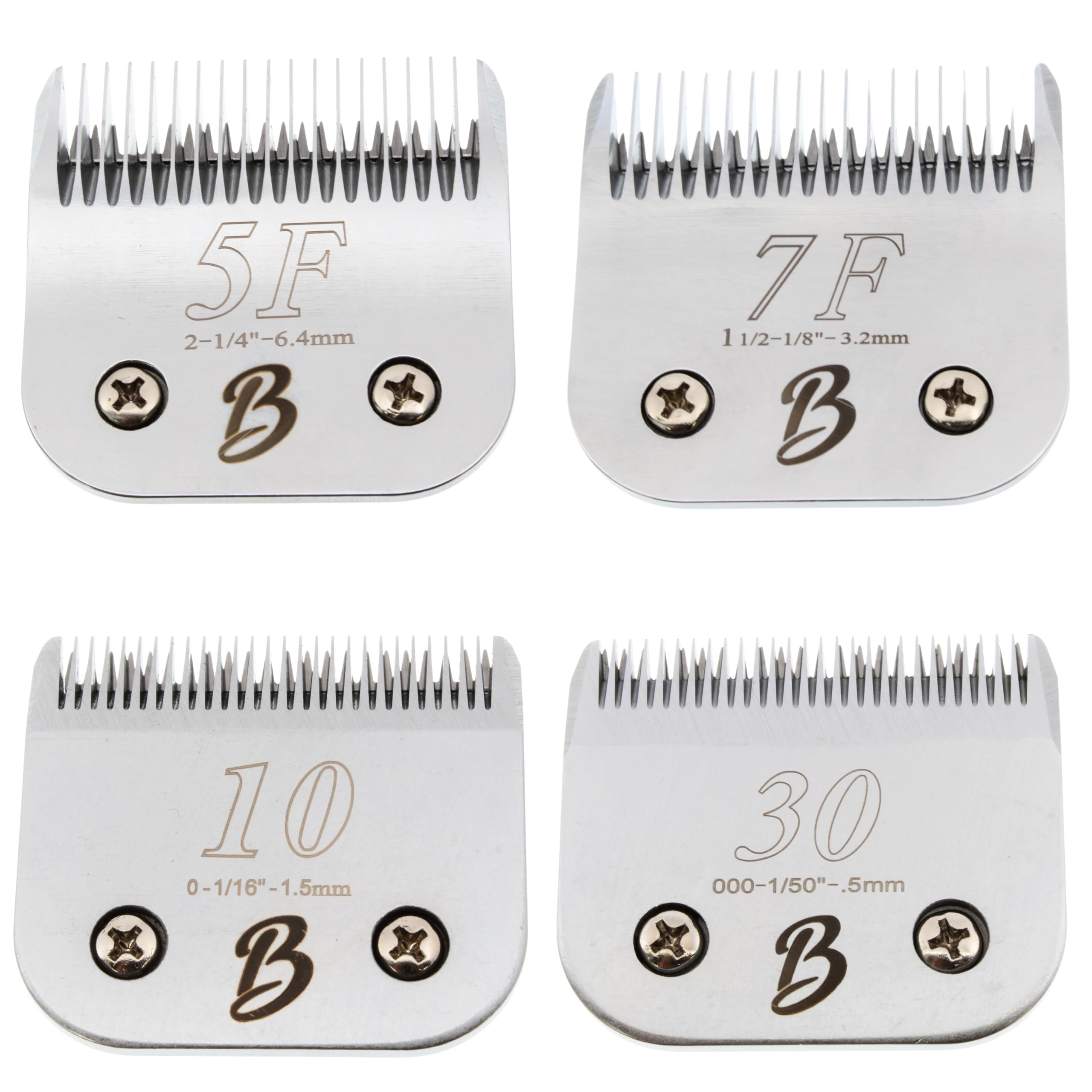 Paquete de 4 cuchillas desmontables de la serie A (10 o 1,5 mm), (30 o 0,5 mm); (5F o 6,4 mm); (7F o 3,2 mm) para aseo de perros, caballos, gatos (paquete de 4)