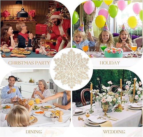 Miniatura 6 de Mosayt Juego de 6 manteles individuales redondos de nieve de vinilo dorado metálico, lavables, fáciles de limpiar, antideslizantes, resistentes al