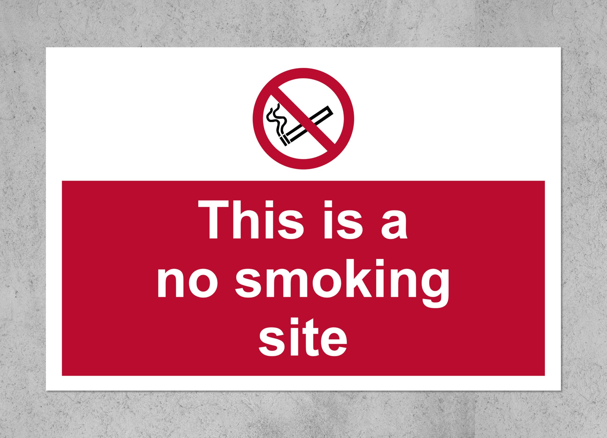 This is a no Smoking site Safety Sign - 1.2mm Rigid Plastic 300mm x 200mm Case (Pack of 10)