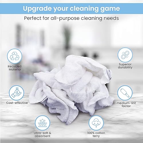 Miniatura 10 de A&A Wiping Cloth - Trapos blancos reciclados, trapos de limpieza superabsorbentes para todos los fines de limpieza, caja de 10 libras