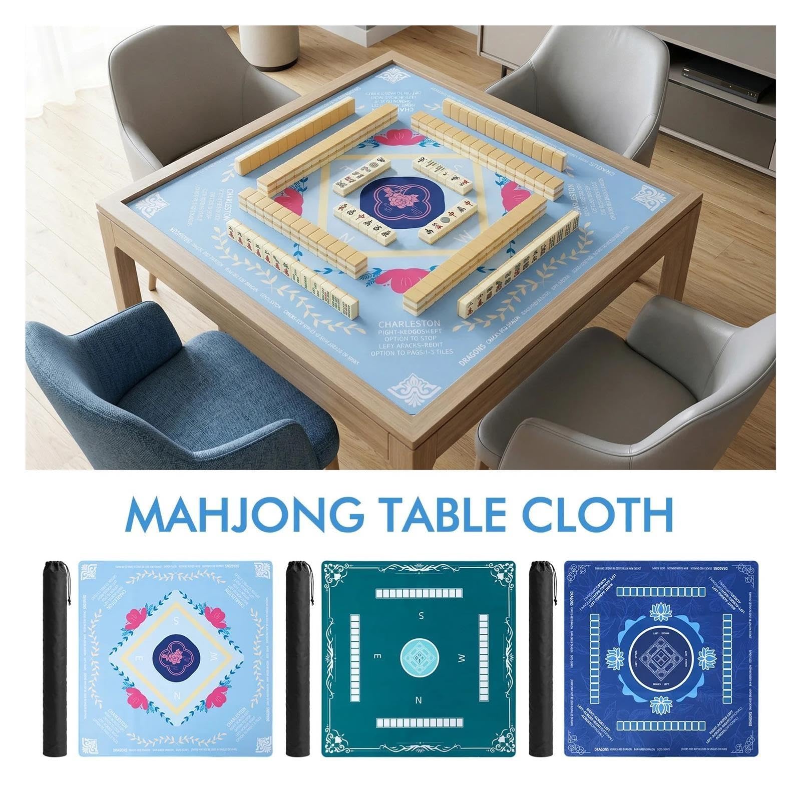 Tappeto Mahjong Tappetino da tavolo Mahjong 80 cm, carte poker, gioco a nove, in gomma antiscivolo(Red Style B)