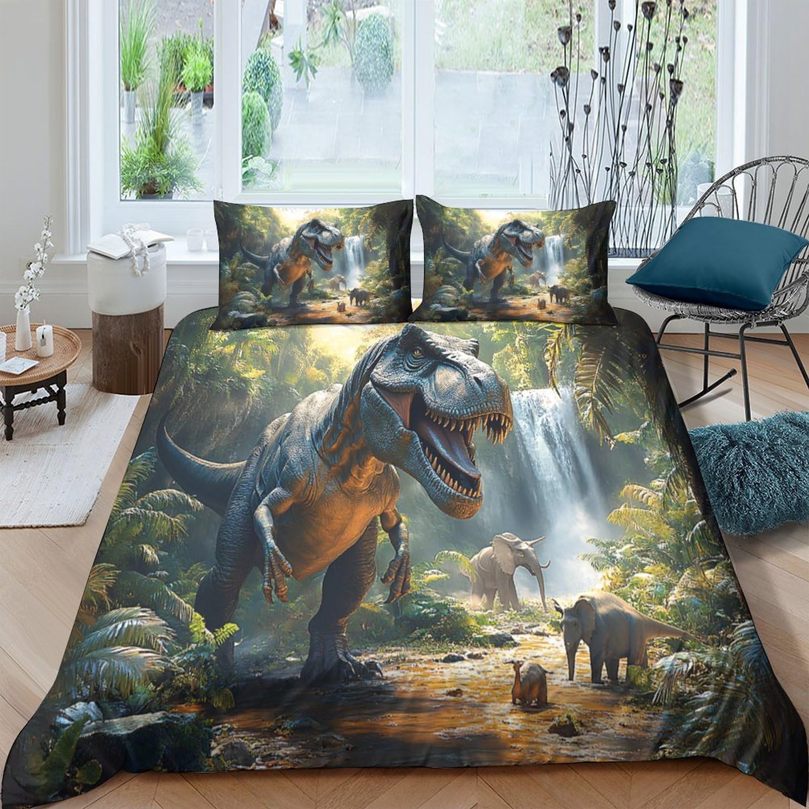 Ctjqhvkz Style-6 3D Printed Dinosaur Forest Fitted Sheet Microfiber Soft Anti-Slip Mattress Cover Jungle Animal Decor For Bedroom Guest Room Single（135X200cm）
