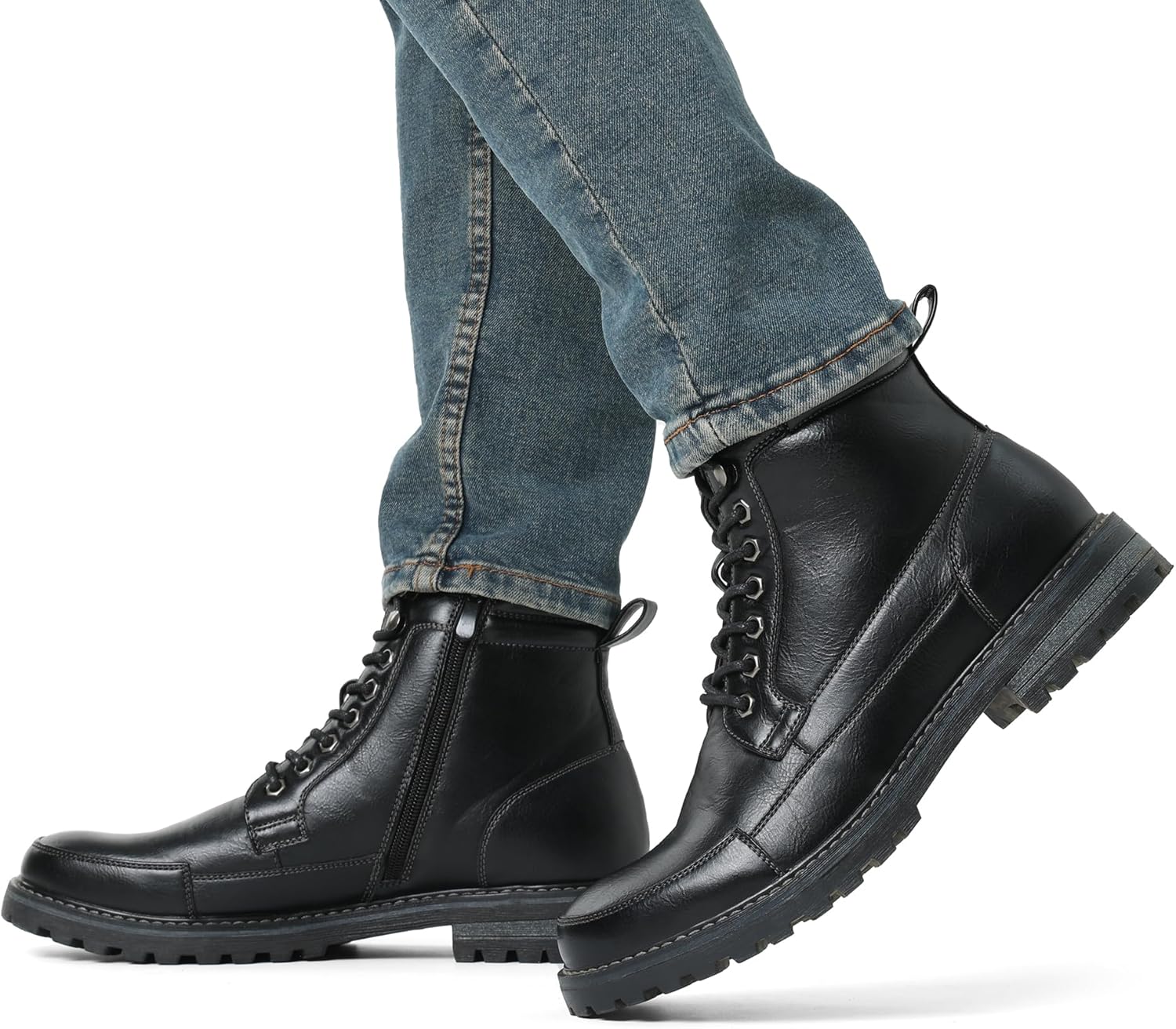 Bruno Marc Men's Motorcycle Combat Boots Warm Zipper Biker Riding Oxford Boot - Image 7