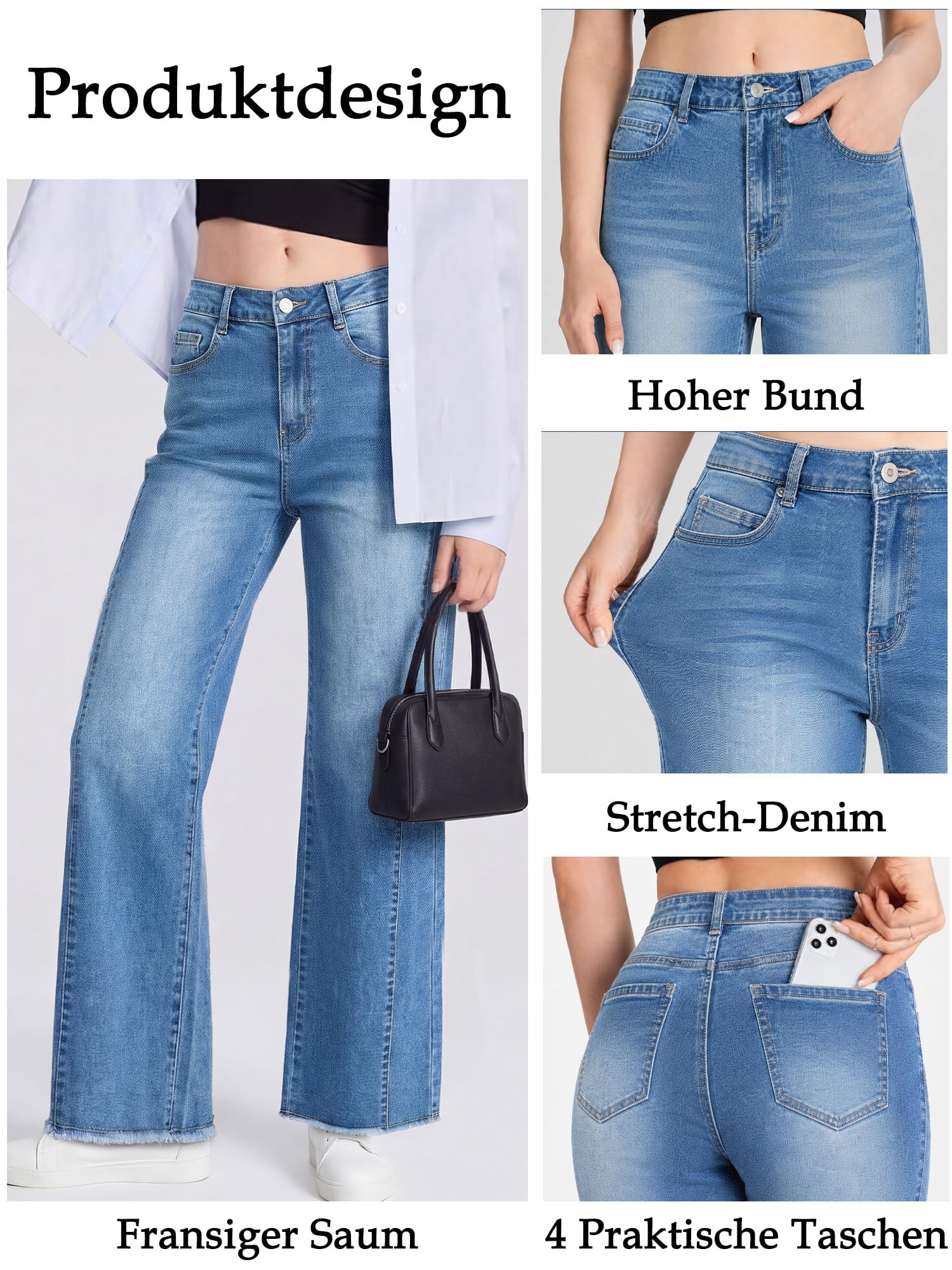 Baggy Jeans Damen High Waist Weites Bein Stretch Hosen Damen